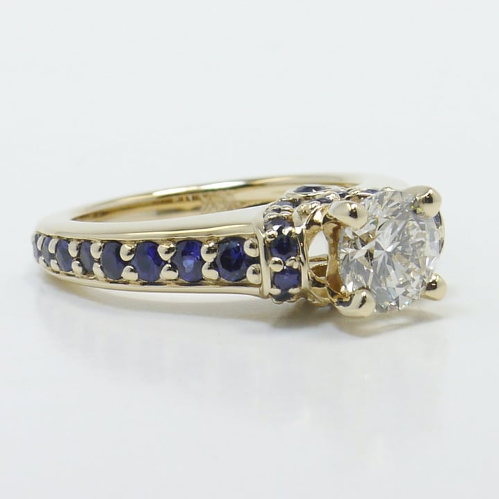 Gold Diamond Ring With Pave Sapphire Band - small angle 2